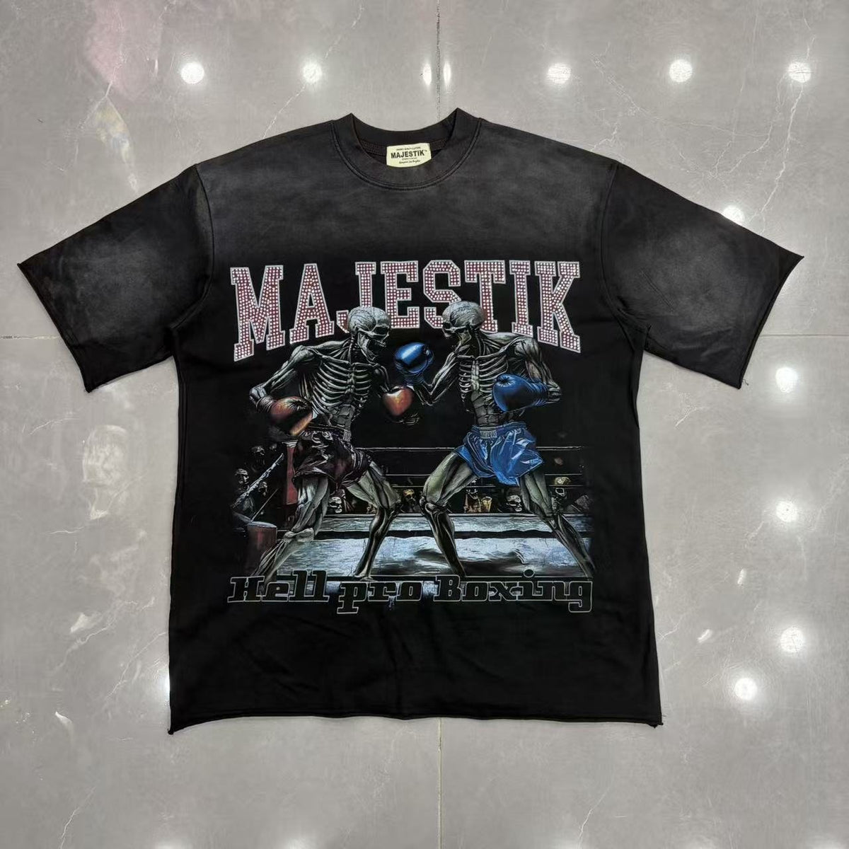MAJESTIK Skeleton Boxing Graphic T-Shirt — front
